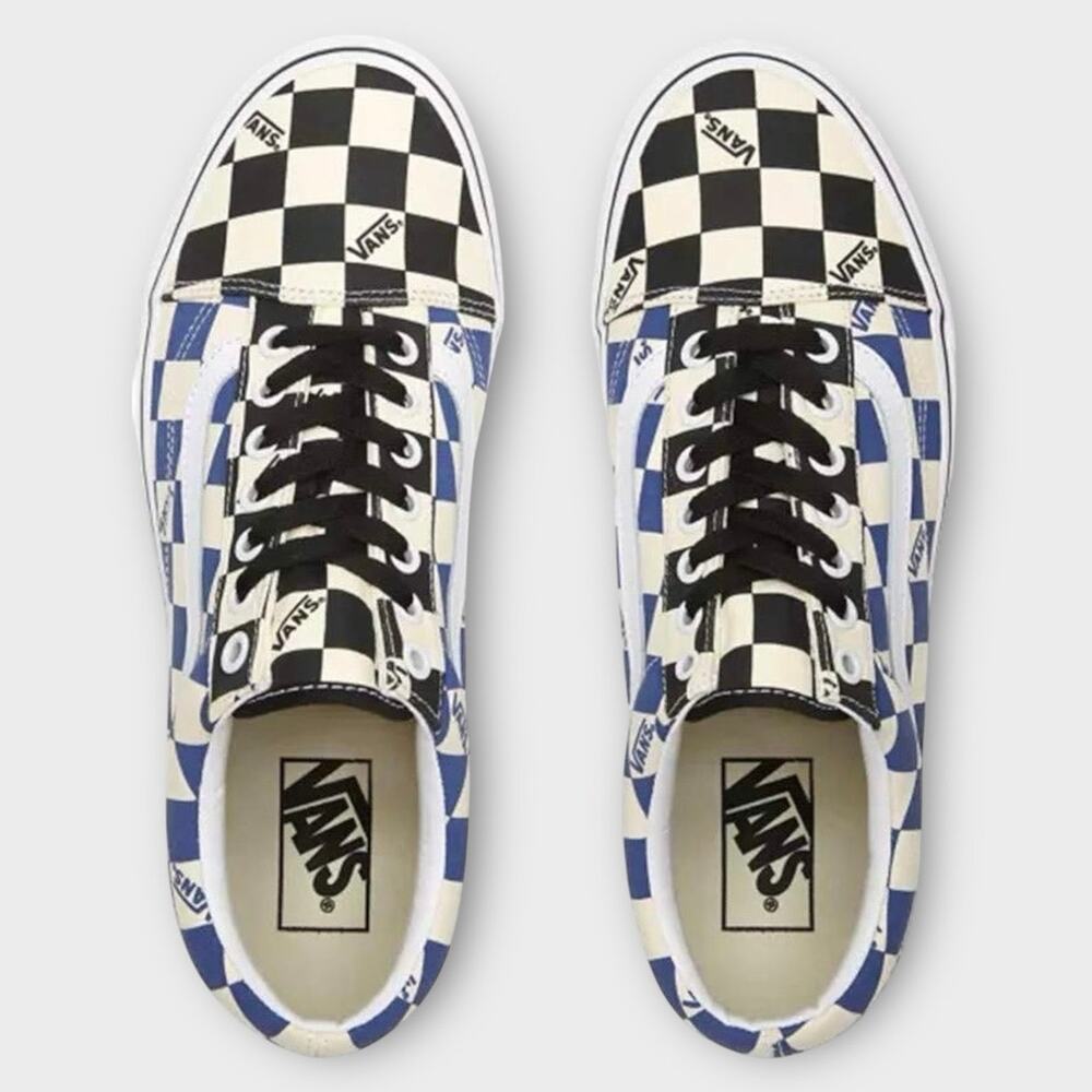 NWOT Vans Old Skool Checkerboard Blue Black Cream Sneakers Women’s 8 Men’s 6.5